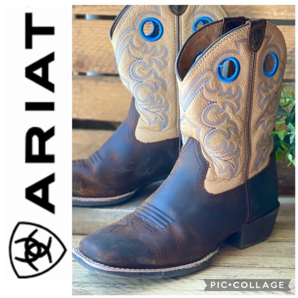 ARIAT Boy’s Brown Leather Cowboy Boots Siz…